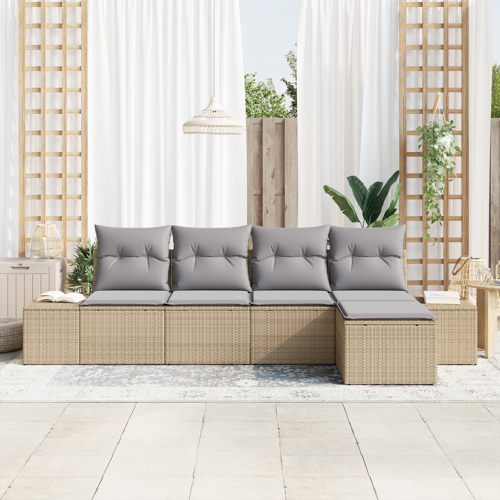 Set Divano Giardino 5 Pz con Cuscini Beige Polyrattan