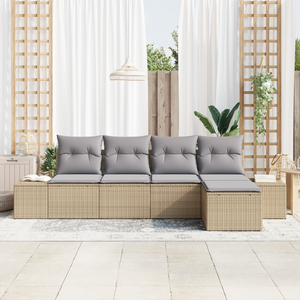 Set Divano Giardino 5 Pz con Cuscini Beige Polyrattan