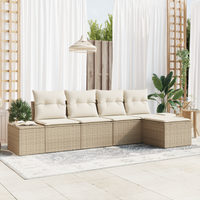 Set di Divani da Giardino in 5 Pezzi con Cuscini Beige Polyrattan