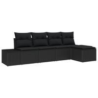 Set Divano da Giardino 5 Pezzi con Cuscini Nero in Polyrattan