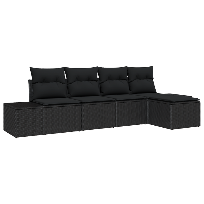 Set Divano da Giardino 5 Pezzi con Cuscini Nero in Polyrattan