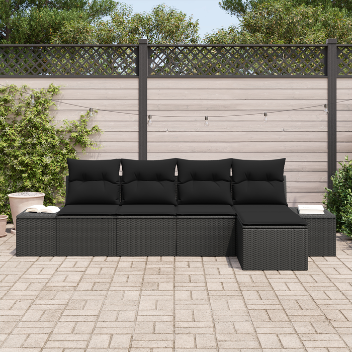 Set Divano da Giardino 5 Pezzi con Cuscini Nero in Polyrattan