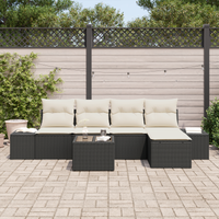 Set Divano da Giardino da 5 Pezzi con Cuscini Marrone in Polyrattan