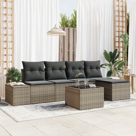 Set Divano da Giardino 5 Pezzi con Cuscini Grigio Rattan Sintetico