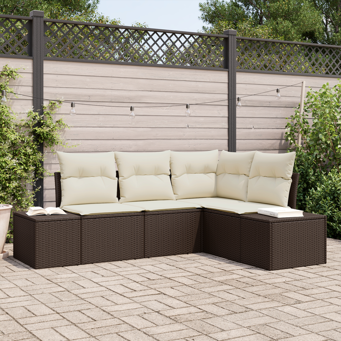 Set di divani da giardino 4 pezzi con cuscini Marrone Rattan sintetico