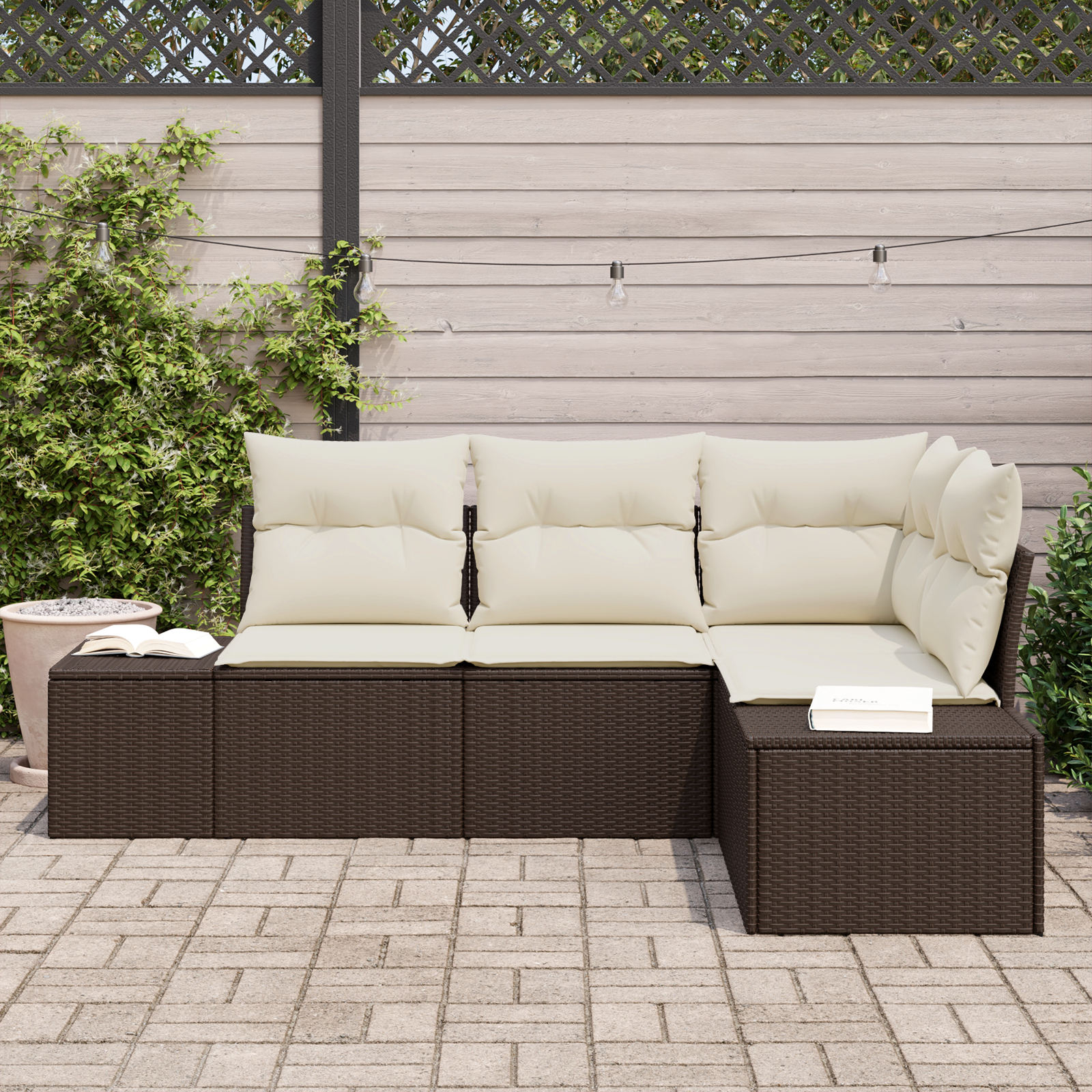 Set di divani da giardino 4 pezzi con cuscini Marrone Rattan sintetico