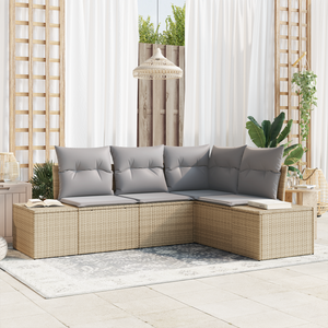 Set Divano da Giardino 4 Pezzi con Cuscini Beige in Polyrattan