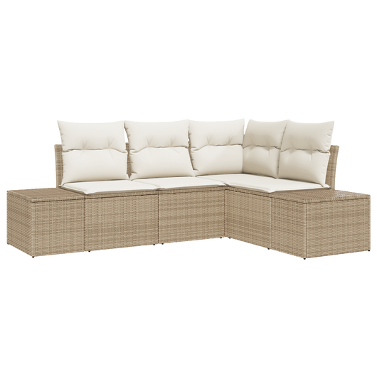 Set di divani da giardino 4 pezzi con cuscini Beige Polyrattan