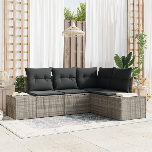 Set Divano da Giardino a 4 Pezzi con Cuscini Grigio Chiaro Rattan Sintetico