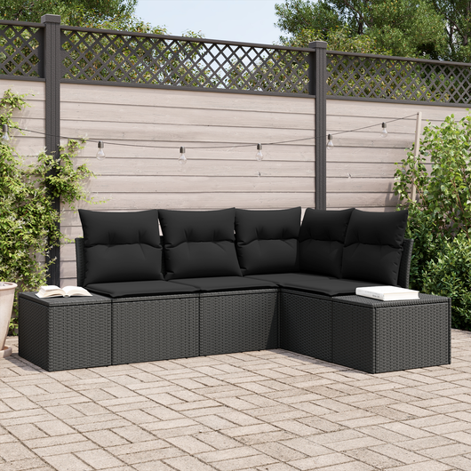 Set di Divani da Giardino in 4 Pezzi con Cuscini Nero Polyrattan