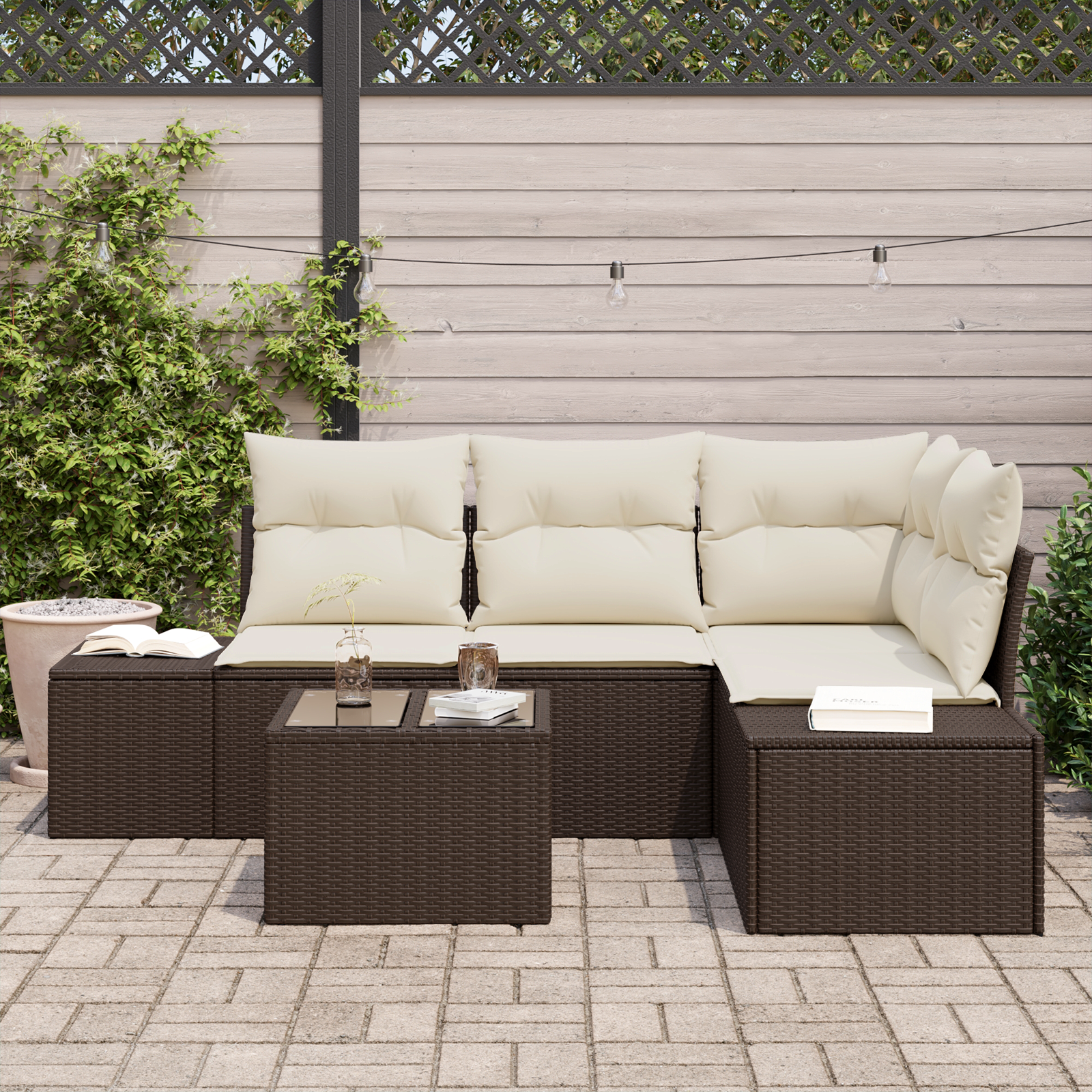 Set di Divani da Giardino 4 Pezzi con Cuscini Grigio Polyrattan
