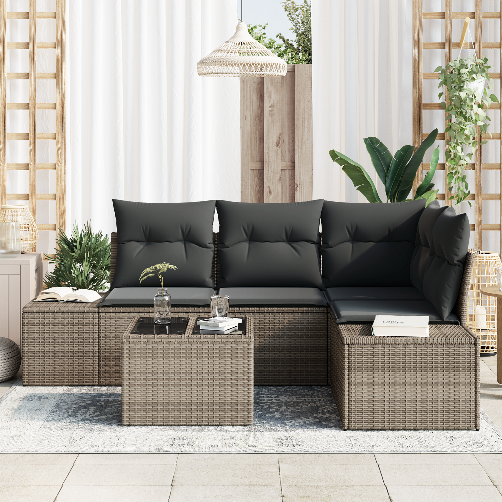 Set Divano da Giardino con Cuscini 4 Pezzi Grigio Rattan