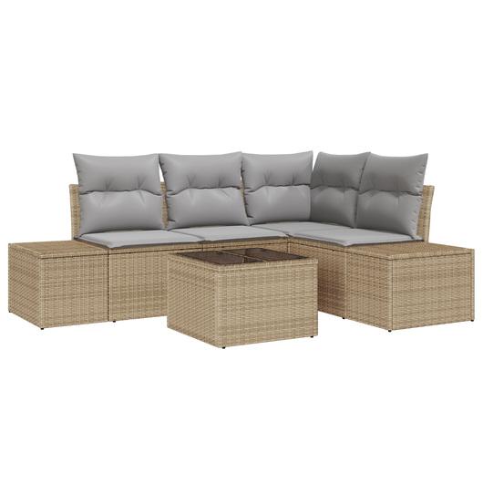 Set di divani da giardino 5 Pezzi con cuscini Nero Polyrattan