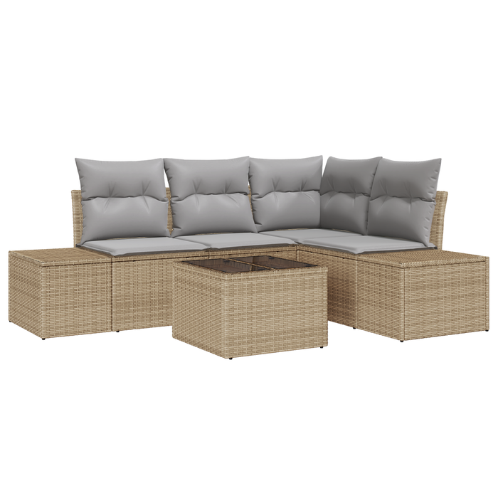 Set di divani da giardino 5 Pezzi con cuscini Nero Polyrattan