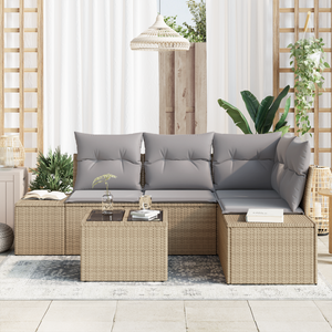 Set di divani da giardino 5 Pezzi con cuscini Nero Polyrattan