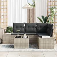 Set Divano da Giardino in 5 Pezzi con Cuscini Grigio Polyrattan