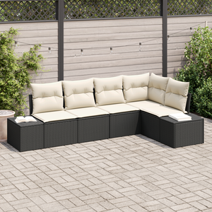 Set di divani da giardino 5 pezzi con cuscini in rattan polare nero
