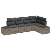 Set Divano da Giardino 5 Pezzi con Cuscini Grigio Polyrattan
