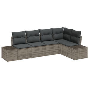 Set Divano da Giardino 5 Pezzi con Cuscini Grigio Polyrattan
