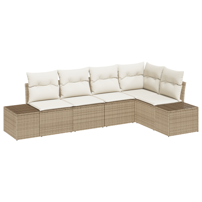 Set divano da giardino 5 pezzi con cuscini rattan beige