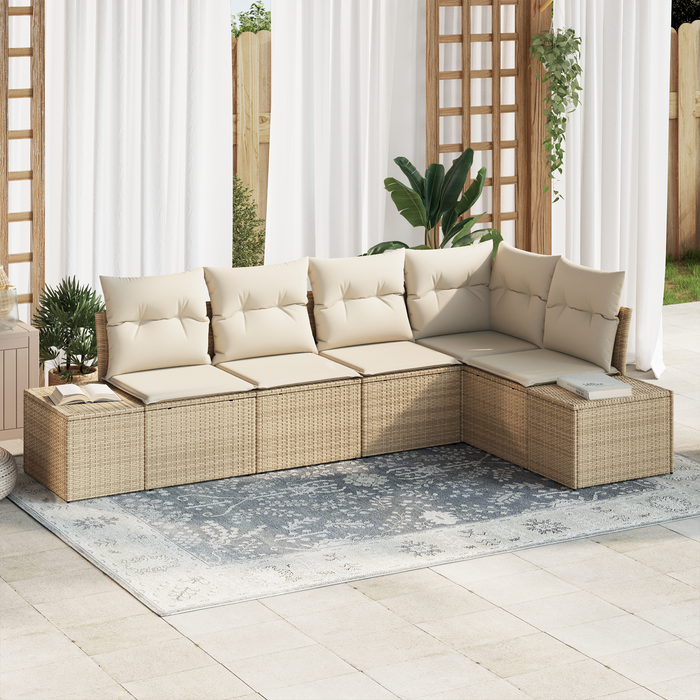 Set divano da giardino 5 pezzi con cuscini rattan beige