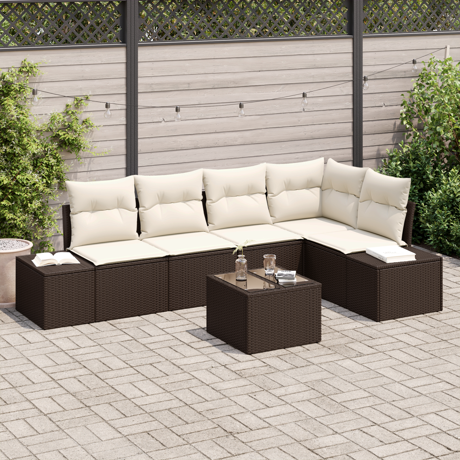 Set divano giardino 5 pezzi con cuscini grigi polirattan