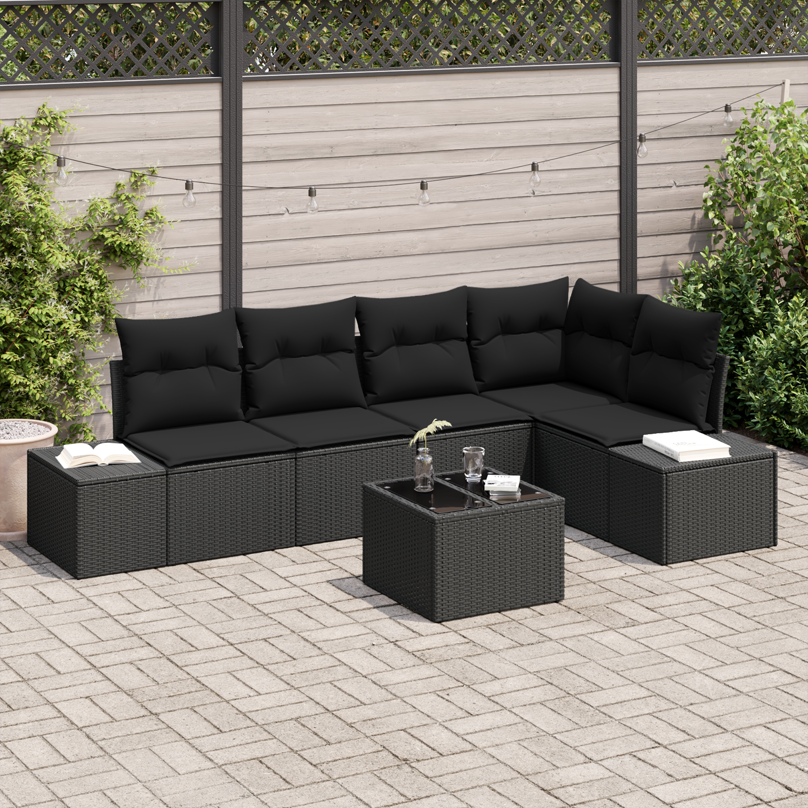 Set divano da giardino 6 pezzi con cuscini beige polyrattan