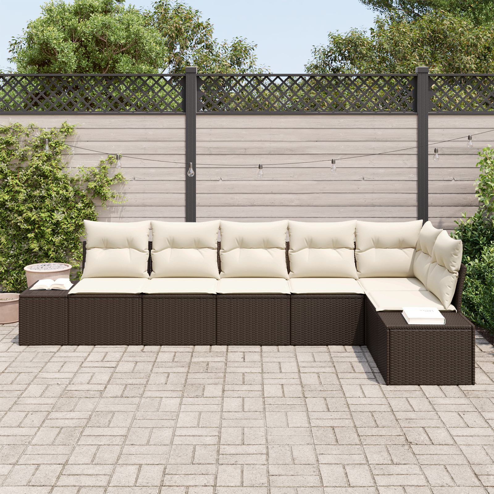 Set di divani da giardino di 6 pezzi con cuscini in rattan marrone