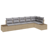 Set Divano da Giardino a 6 Pezzi con Cuscini Beige in Rattan