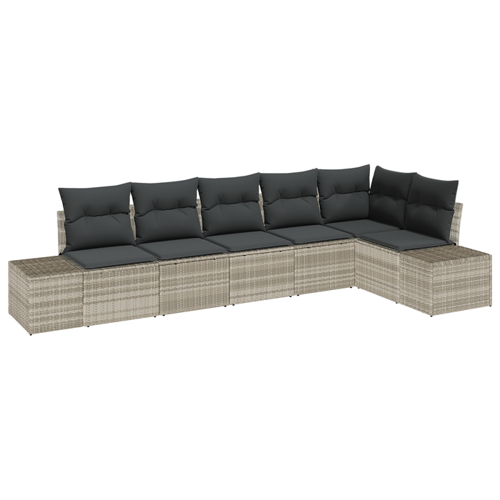 Set Divano da Giardino 6 Pezzi con Cuscini Grigio Chiaro in Rattan Polietilene.