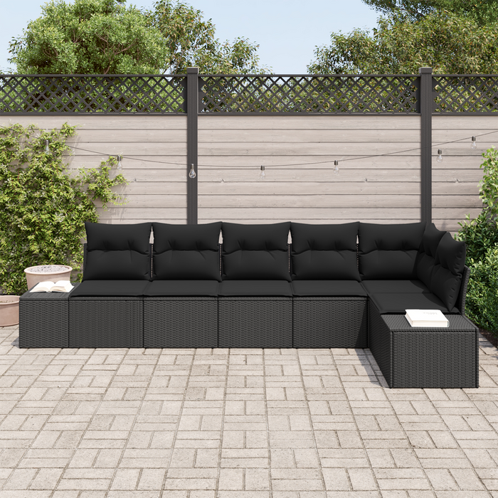 Set di divani da giardino 6 pezzi con cuscini Nero Polyrattan