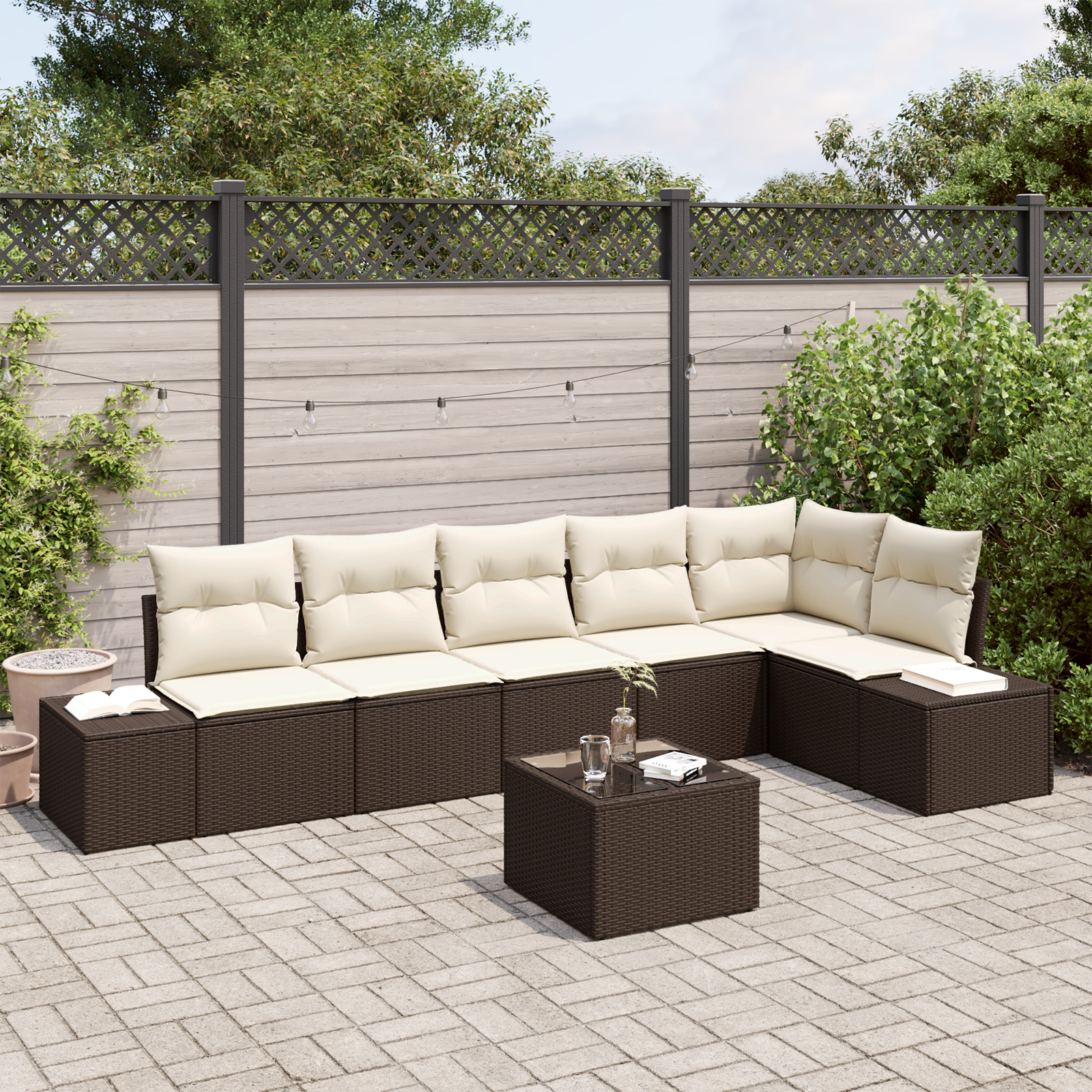 Set di divani da giardino 6 pezzi con cuscini grigi in polyrattan