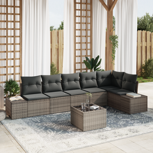 Set di Divani da Giardino da 6 Pezzi con Cuscini in Polyrattan Nero