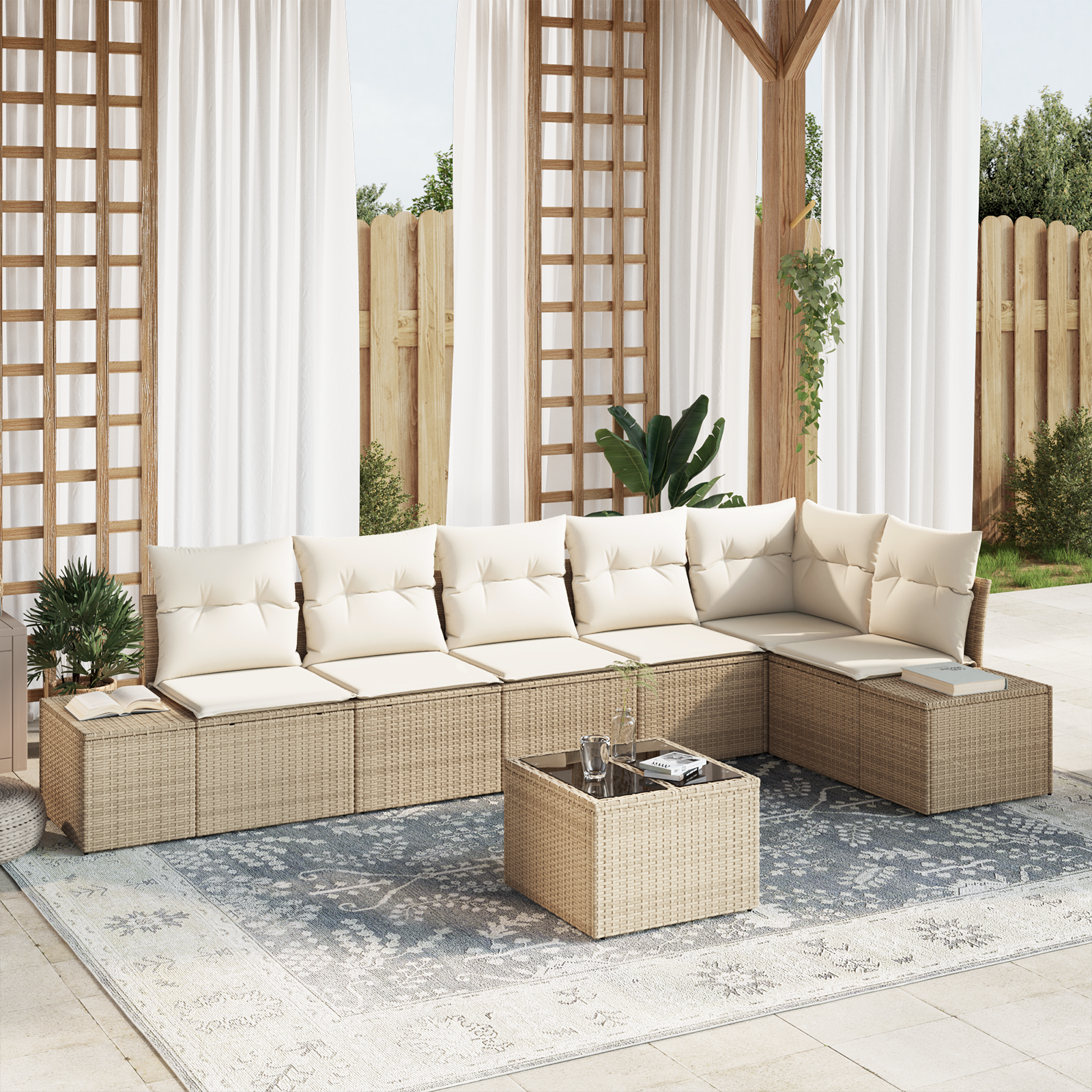 Set di Divani da Giardino con Cuscini Marrone Polyrattan