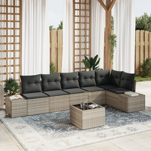 Set Divano da Giardino 7 Pezzi con Cuscini Grigio Rattan Sintetico