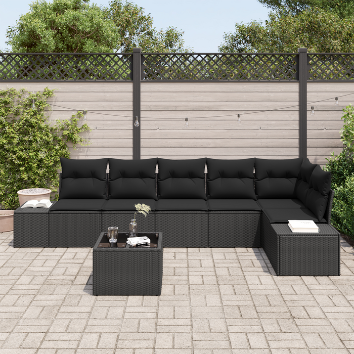 Set Divano da Giardino da 7 Pezzi con Cuscini Beige Polyrattan