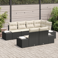 Set di Divani da Giardino 7 Pezzi con Cuscini Nero Rattan Polimerico