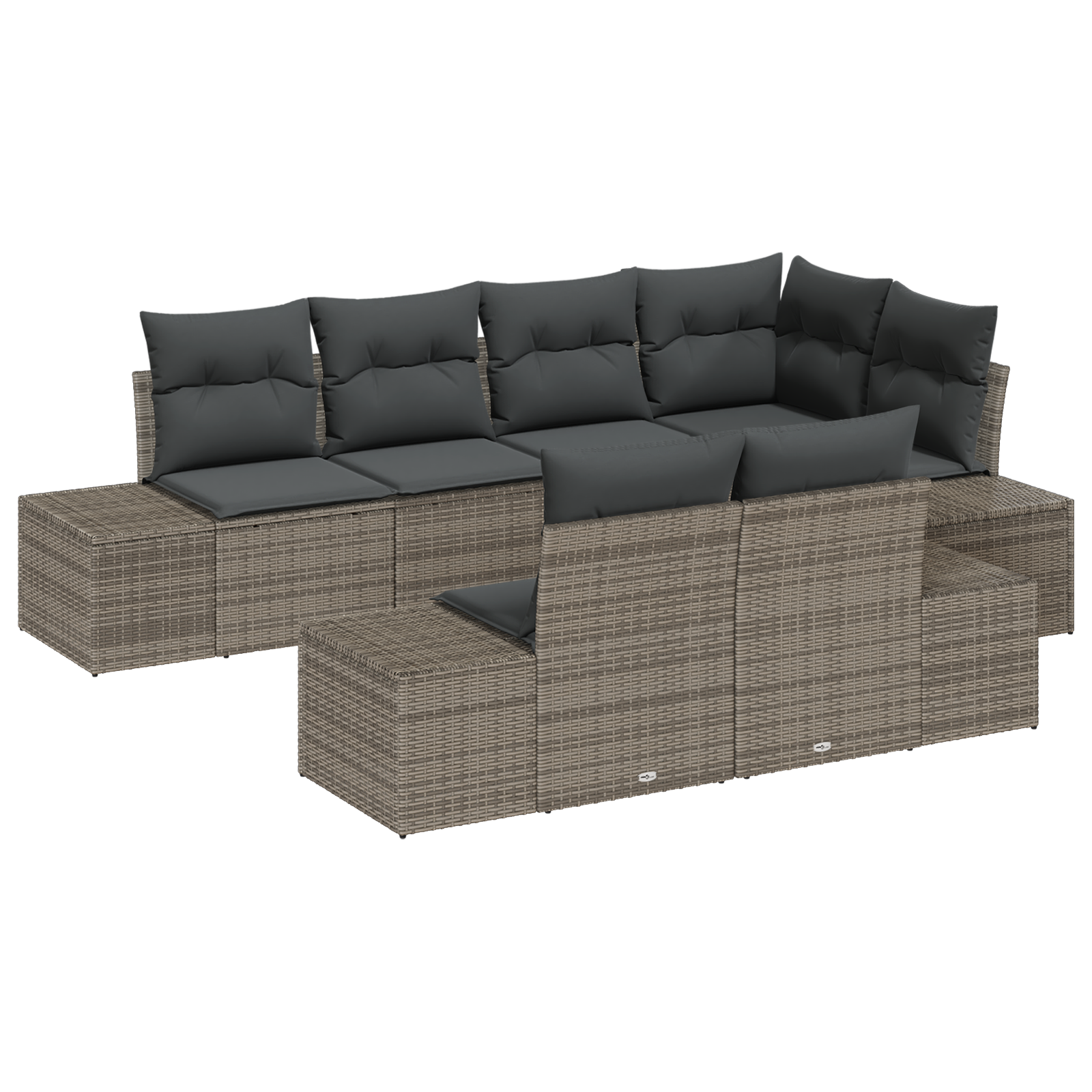 Set Divano da Giardino 7 Pezzi con Cuscini Grigio Polyrattan