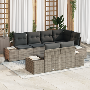 Set Divano da Giardino 7 Pezzi con Cuscini Grigio Polyrattan