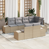 Set divano da giardino 7 pezzi con cuscini beige polyrattan