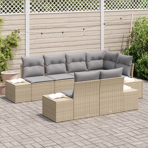 Set divano da giardino 7 pezzi con cuscini beige polyrattan