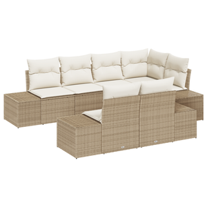 Set Divano da Giardino 7 Pezzi con Cuscini Beige Polyarattan