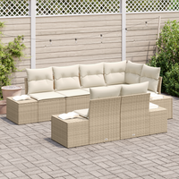 Set Divano da Giardino 7 Pezzi con Cuscini Beige Polyarattan