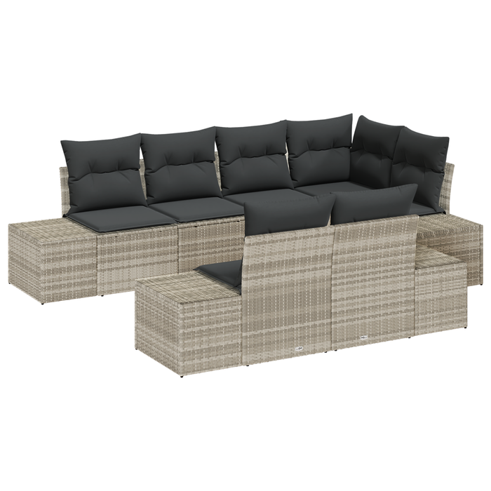 Set di Divani da Giardino in 7 Pezzi con Cuscini Grigio Chiaro Polyrattan