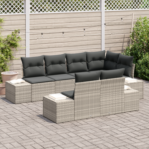 Set di Divani da Giardino in 7 Pezzi con Cuscini Grigio Chiaro Polyrattan