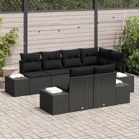 Set di divani da giardino 7 pezzi con cuscini in polyrattan nero