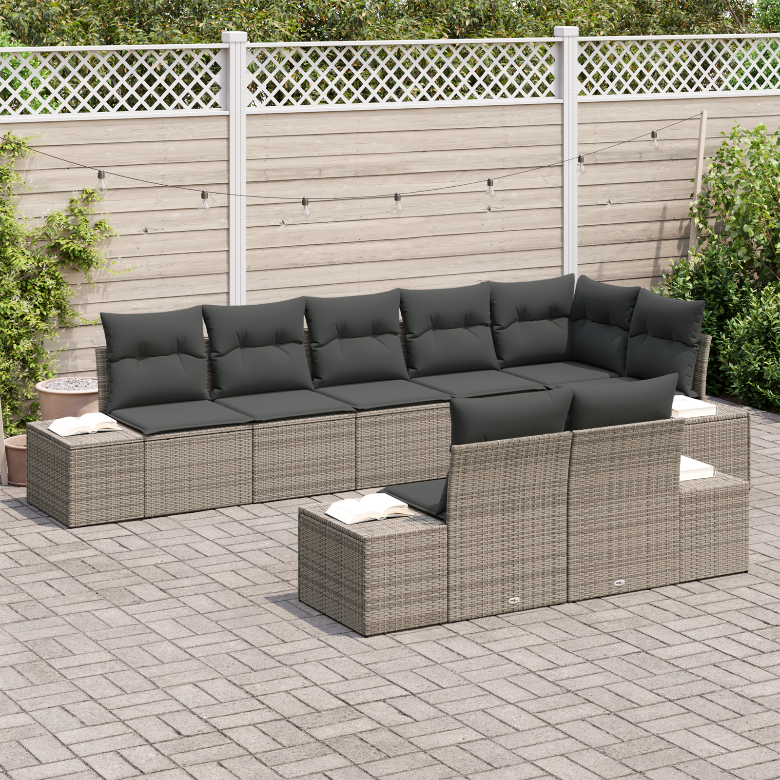Set di divani da giardino 8 pezzi con cuscini Grigio Polyrattan