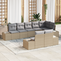 Set di Divani da Giardino da 8 Pezzi con Cuscini Beige Polyrattan