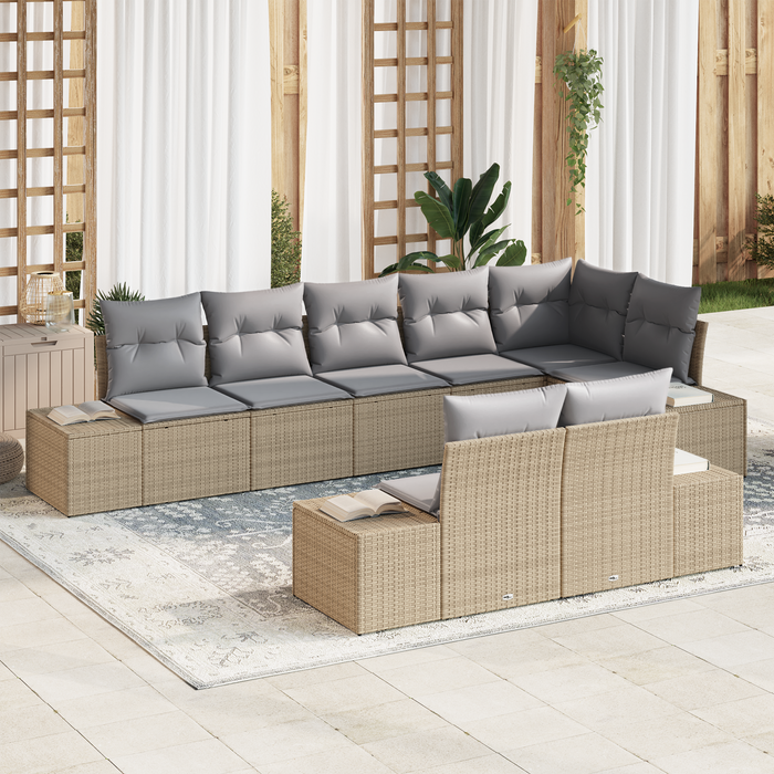 Set di Divani da Giardino da 8 Pezzi con Cuscini Beige Polyrattan