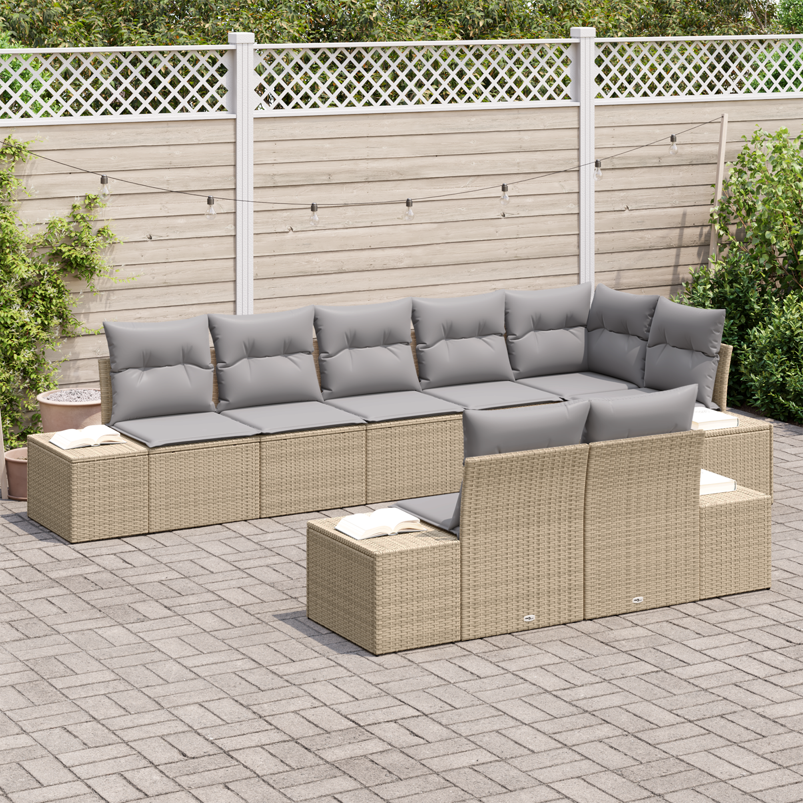 Set di Divani da Giardino da 8 Pezzi con Cuscini Beige Polyrattan